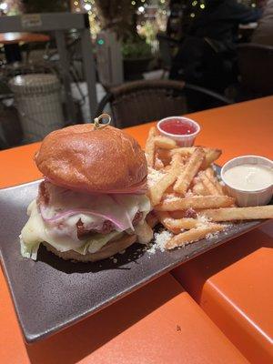 Shrimp Burger with side of fries