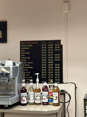 Coffee menu