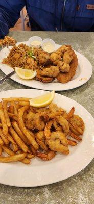 Catfish & oysters (top. I'll just get the fish next time) and fried shrimp (also very good). Delicious fries