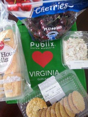 Sugar cookies - there were 2 dozen when I left the store. Ukrops white house rolls. Crab salad 4.39 lb. & don't forget school supplies