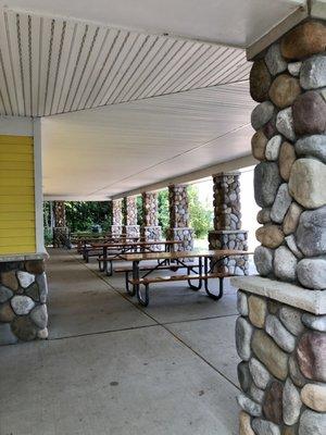 Restrooms and table area