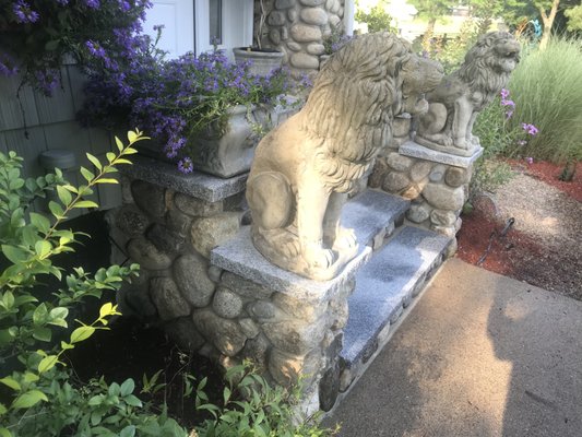 Left porch entrance AFTER Allen Masonry. Ugly cinder blocks gone now beautiful stone to match.