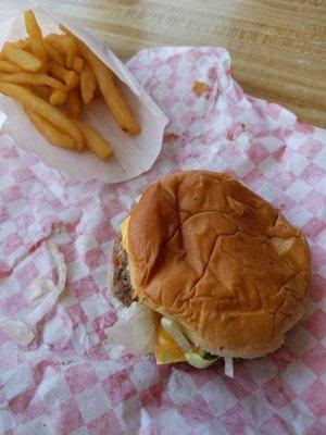 Cheeseburger and fries.  Keepin' it simple.