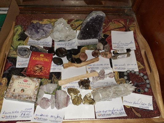 We carry a variety of crystals, stones, spheres, obelisks, pyramids, and other metaphysical supplies. If we don't have it we will order it.