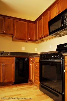 This is just a small slice of the huge kitchens with upgraded cherry cabinets & GE appliances at the Hudson Apartments.