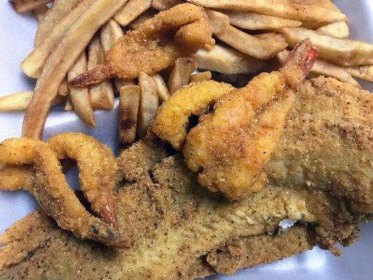 Fried fish and shrimp with French fries