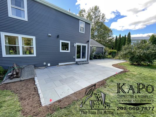 Bluestone Patio with Step and Cobblestone Edging done in Bristol CT