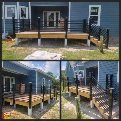 Custom fabricated deck railing with black powder coating