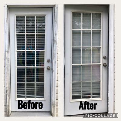 Before and after of the door frame he fixed up for us!