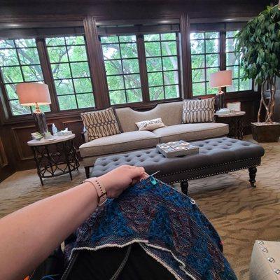 Waiting room is beautiful and comfortable!  Knitting while I wait.