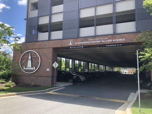 Parking garage lower entrance