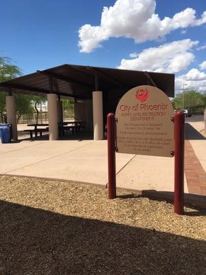 Picnic tables and restrooms