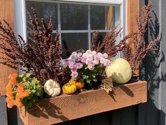 Fall boxes at The Pines at Covered Bridge Gardens.