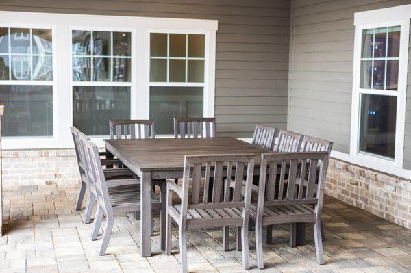 Outdoor dinner table with chairs available at KP Direct