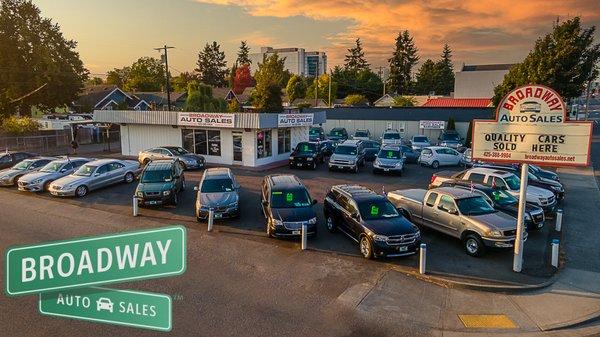 Broadway Autosales overview photo with Everett highrise in background