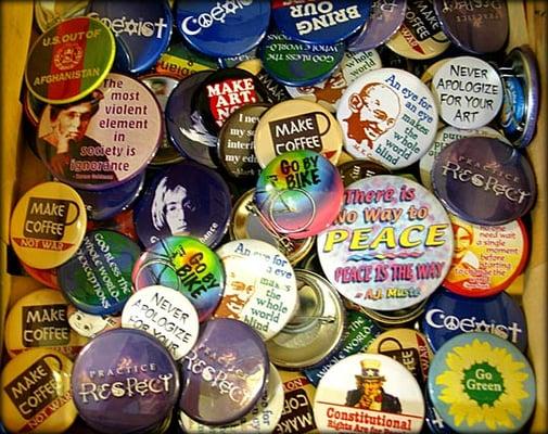 Buttons, Pins, Badges.  Check out the bin.