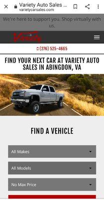 Website is varietycarsales.com.  View inventory and apply for financing on our inventory.