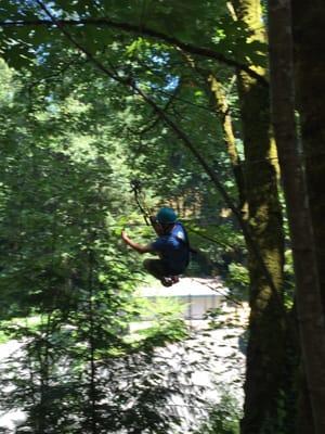 Zip lining and taking a selfie at once