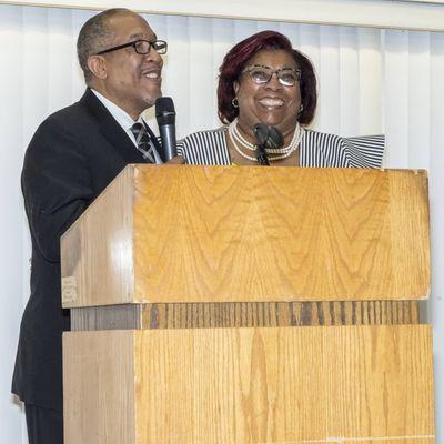 Pastor David and Rev. Avonda share a laugh during remarks.