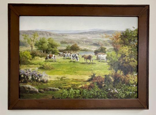 original oil painting framed in leather