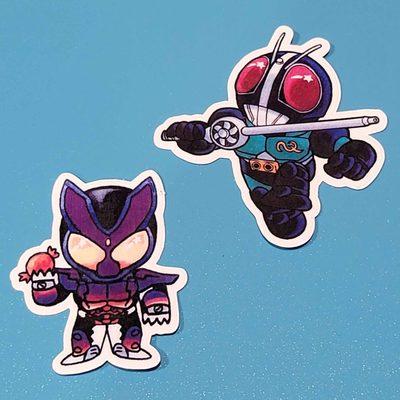 full custom inhouse drawn and laminated stickers of Kamen Riders Gavv and Black RX.