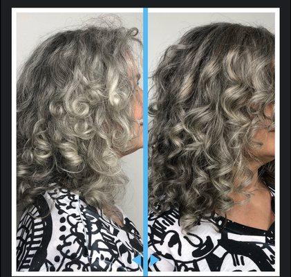 Enhancing grey hair with my signature pieces and custom color.