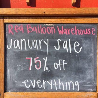 Happy 2018! All warehouse items are 75% off in January. Check out clearance racks for more savings.