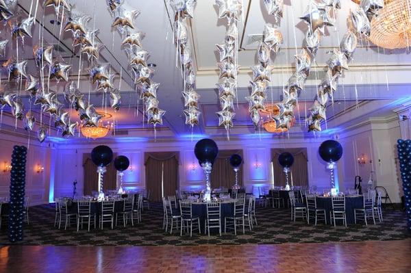 Bar Mitzvah Room Decor, Balloon Centerpieces & Canopy Over Dance Floor