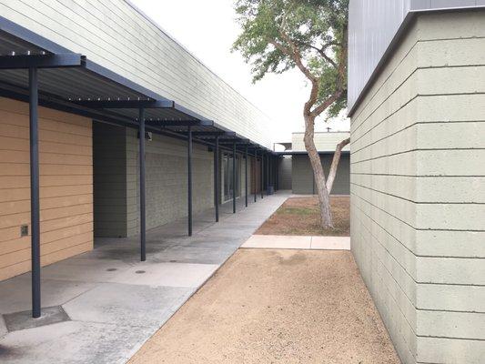 Walkway toward the lab/media center.