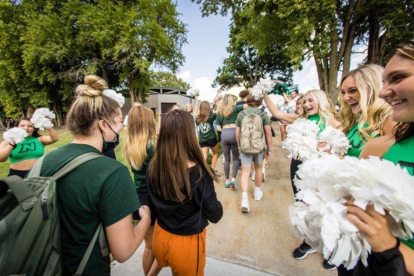 Students walk to College Park to complete their convocation.