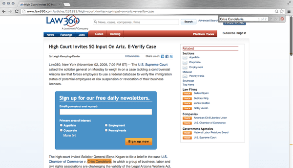 AG Terry Goddard & Criss win in Supreme Court www.law360.com/articles/131835/high-court-invites-sg-input-on-ariz-e-verify-case