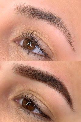 Before and after powder brows