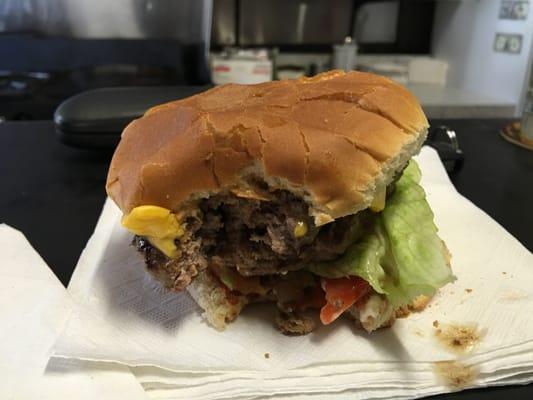 The double burger fresh of the old griddle.