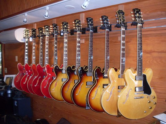 More 50's and 60's Gibson ES 335/345/355's than any other shop in the world. Always at least a dozen pre 65's in stock.