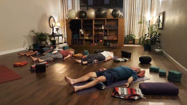 Restore your mind, body, & spirit with Restorative Yoga every Tue. @ 7pm