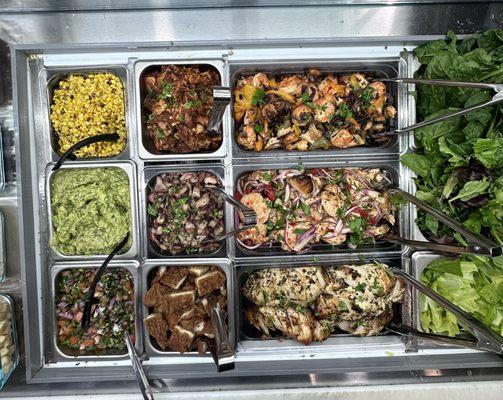 Salad bar Protein and seafood options