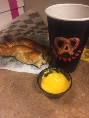 A quick snack .. plain pretzel and cheese