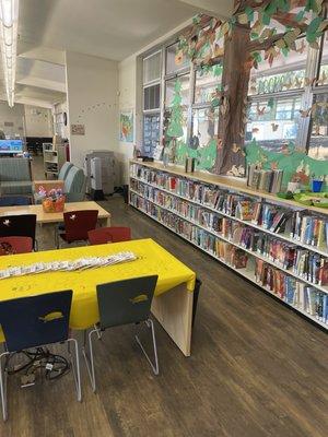 Half of library catered to kids with arts and crafts and pretend play