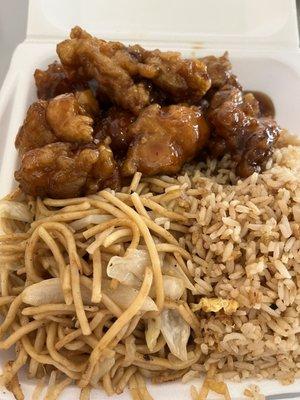 Combo A with orange chicken and half and half(chow menu and fried rice)