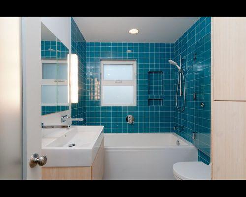 Star Bathroom Rremodeling  whole home renovation. Customer desired a retro look that ended with a stunning turquoise design