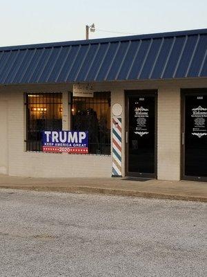 Front of the barber shop.