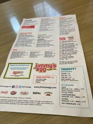 Jimmy's Egg Menu (Front)