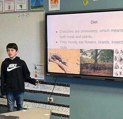 Our 4th/5th class shares their research project on Animal Defense Mechanisms.