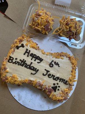 Cutest Cake and  pupcakes for Jerome's friends  Bacon and cheese on the edges