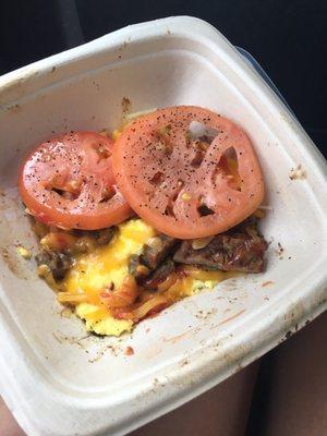 Egg and turkey sausage bowl with tomato