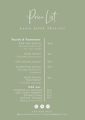 Service price list