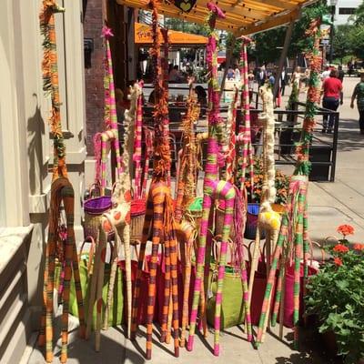 Giraffe things and bags for sale. Colorful.