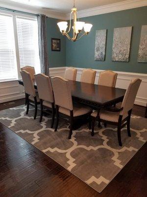 Dining room thoroughly dusted, vacuumed, damp mopped.