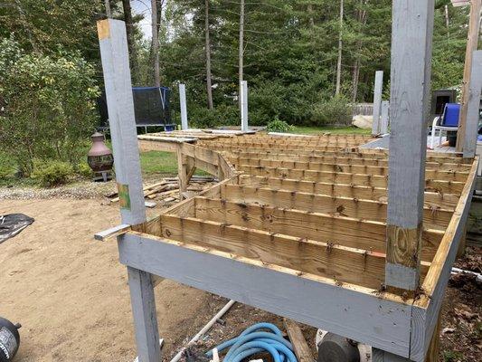 Demoing a small pool deck before the in ground pool goes in.