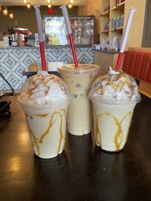 Banana Flip Freeze (1/2 sweet) Salted butterscotch latte Honey lavender latte